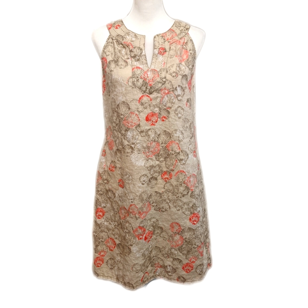 Tommy Bahama Beige Floral Midi Dress with Coral Highlights